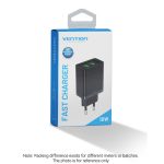 Vention USB-A+A (2port, 18W/18W,fekete), töltő