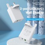 TÖLTŐ USB-A+C (2port, 18W/20W,fehér, UK csatlakozó), Vention