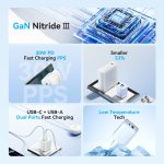 Vention USB-C+A (30W/30W, 2-portos, kék, GaN), töltő