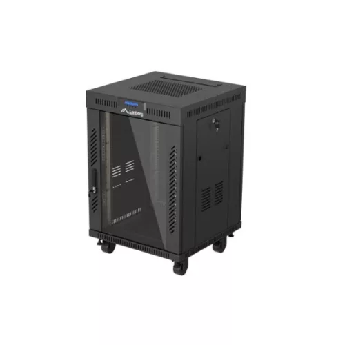 Lanberg FF01-6615-12BL 19 15U SZÉL:600mm MÉLY:600mm MAG:928mm lapraszerelt LCD üvegajtós fekete álló rack szekrény