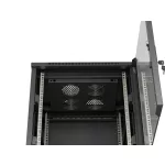 Lanberg FF01-6615-12B 19 15U SZÉL:600mm MÉLY:600mm MAG:848mm lapraszerelt üvegajtós fekete álló rack szekrény