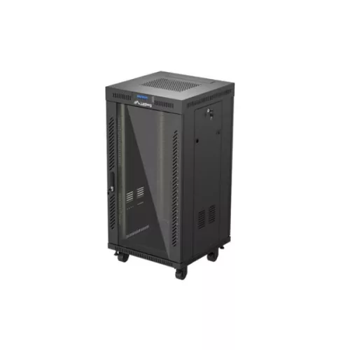 Lanberg FF01-6622-12BL 19 22U SZÉL:600mm MÉLY:600mm MAG:1234mm lapraszerelt LCD üvegajtós fekete álló rack szekrény