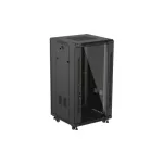 Lanberg FF01-6622-12B 19 22U SZÉL:600mm MÉLY:600mm MAG:1159mm lapraszerelt üvegajtós fekete álló rack szekrény