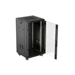 Lanberg FF01-6622-12B 19 22U SZÉL:600mm MÉLY:600mm MAG:1159mm lapraszerelt üvegajtós fekete álló rack szekrény