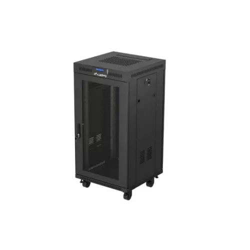 Lanberg FF01-6622-23BL 19 22U SZÉL:600mm MÉLY:600mm MAG:1239mm lapraszerelt LCD hálós fémajtós fekete álló rack szekrény