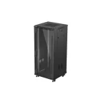 Lanberg FF01-6627-12B 19 27U SZÉL:600mm MÉLY:600mm MAG:1381mm lapraszerelt üvegajtós fekete álló rack szekrény