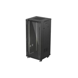   Lanberg FF01-6627-12B 19 27U SZÉL:600mm MÉLY:600mm MAG:1381mm lapraszerelt üvegajtós fekete álló rack szekrény