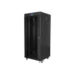 Lanberg FF01-6627-12BL 19 27U SZÉL:600mm MÉLY:600mm MAG:1431mm lapraszerelt LCD üvegajtós fekete álló rack szekrény