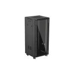 Lanberg FF01-6627-12B 19 27U SZÉL:600mm MÉLY:600mm MAG:1381mm lapraszerelt üvegajtós fekete álló rack szekrény