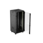 Lanberg FF01-6627-12B 19 27U SZÉL:600mm MÉLY:600mm MAG:1381mm lapraszerelt üvegajtós fekete álló rack szekrény