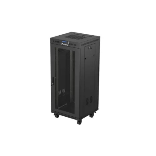 Lanberg FF01-6627-23BL 19 27U SZÉL:600mm MÉLY:600mm MAG:1461mm lapraszerelt LCD hálós fémajtós fekete álló rack szekrény