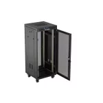 Lanberg FF01-6627-23BL 19 27U SZÉL:600mm MÉLY:600mm MAG:1461mm lapraszerelt LCD hálós fémajtós fekete álló rack szekrény