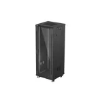 Lanberg FF01-6632-12B 19 32U SZÉL:600mm MÉLY:600mm MAG:1603mm lapraszerelt üvegajtós fekete álló rack szekrény