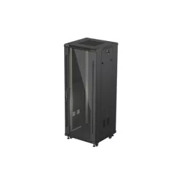   Lanberg FF01-6632-12B 19 32U SZÉL:600mm MÉLY:600mm MAG:1603mm lapraszerelt üvegajtós fekete álló rack szekrény