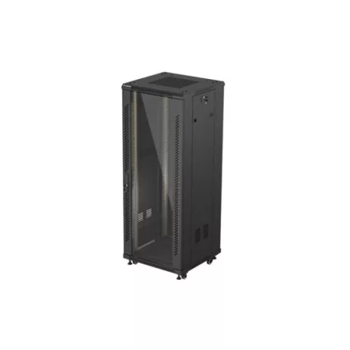 Lanberg FF01-6632-12B 19 32U SZÉL:600mm MÉLY:600mm MAG:1603mm lapraszerelt üvegajtós fekete álló rack szekrény