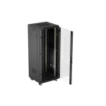Lanberg FF01-6632-12B 19 32U SZÉL:600mm MÉLY:600mm MAG:1603mm lapraszerelt üvegajtós fekete álló rack szekrény