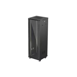   Lanberg FF01-6637-12B 19 37U SZÉL:600mm MÉLY:600mm MAG:1826mm lapraszerelt üvegajtós fekete álló rack szekrény