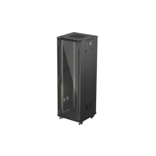 Lanberg FF01-6637-12B 19 37U SZÉL:600mm MÉLY:600mm MAG:1826mm lapraszerelt üvegajtós fekete álló rack szekrény