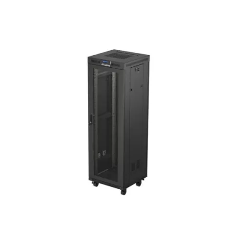 Lanberg FF01-6637-23BL 19 37U SZÉL:600mm MÉLY:600mm MAG:1898mm lapraszerelt LCD hálós fémajtós fekete álló rack szekrény