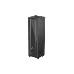 Lanberg FF01-6642-12B 19 42U SZÉL:600mm MÉLY:600mm MAG:2047mm lapraszerelt üvegajtós fekete álló rack szekrény