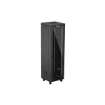 Lanberg FF01-6642-12BL 19 42U SZÉL:600mm MÉLY:600mm MAG:2097mm lapraszerelt LCD üvegajtós fekete álló rack szekrény
