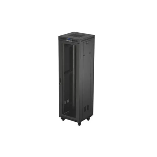 Lanberg FF01-6642-23BL 19 42U SZÉL:600mm MÉLY:600mm MAG:2127mm lapraszerelt LCD hálós fémajtós fekete álló rack szekrény