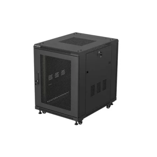 Lanberg FF01-6815-23B 19 15U SZÉL:600mm MÉLY:800mm MAG:848mm lapraszerelt hálós fémajtós fekete álló rack szekrény