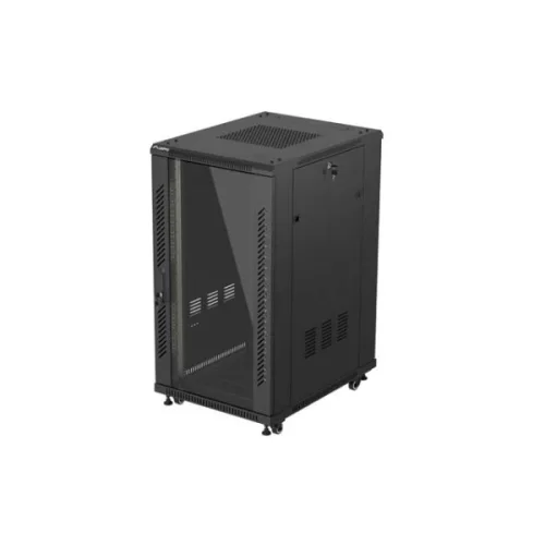 Lanberg FF01-6822-12B 19 22U SZÉL:600mm MÉLY:800mm MAG:1159mm lapraszerelt üvegajtós fekete álló rack szekrény