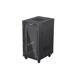   Lanberg FF01-6822-12BL 19 22U SZÉL:600mm MÉLY:800mm MAG:1239mm lapraszerelt LCD üvegajtós fekete álló rack szekrény