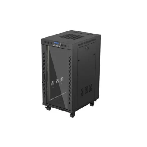 Lanberg FF01-6822-12BL 19 22U SZÉL:600mm MÉLY:800mm MAG:1239mm lapraszerelt LCD üvegajtós fekete álló rack szekrény