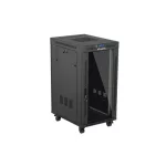 Lanberg FF01-6822-12BL 19 22U SZÉL:600mm MÉLY:800mm MAG:1239mm lapraszerelt LCD üvegajtós fekete álló rack szekrény