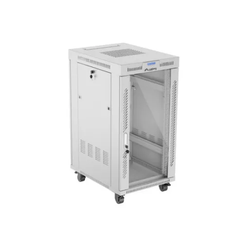 Lanberg FF01-6822-12SL 19 22U SZÉL:600mm MÉLY:800mm MAG:1233mm lapraszerelt LCD üvegajtós szürke álló rack szekrény