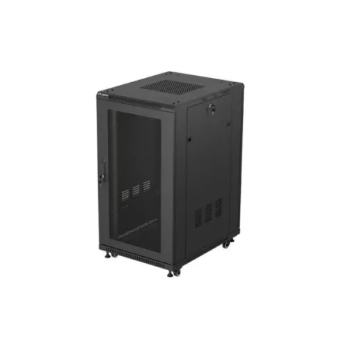 Lanberg FF01-6822-23B 19 22U SZÉL:600mm MÉLY:800mm MAG:1159mm lapraszerelt hálós fémajtós fekete álló rack szekrény
