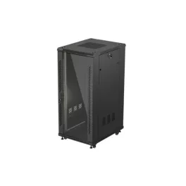   Lanberg FF01-6827-12B 19 27U SZÉL:600mm MÉLY:800mm MAG:1381mm lapraszerelt üvegajtós fekete álló rack szekrény