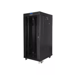   Lanberg FF01-6827-12BL 19 27U SZÉL:600mm MÉLY:800mm MAG:1431mm lapraszerelt LCD üvegajtós fekete álló rack szekrény