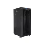 Lanberg FF01-6827-12BL 19 27U SZÉL:600mm MÉLY:800mm MAG:1431mm lapraszerelt LCD üvegajtós fekete álló rack szekrény