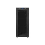 Lanberg FF01-6827-12BL 19 27U SZÉL:600mm MÉLY:800mm MAG:1431mm lapraszerelt LCD üvegajtós fekete álló rack szekrény