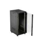 Lanberg FF01-6827-12B 19 27U SZÉL:600mm MÉLY:800mm MAG:1381mm lapraszerelt üvegajtós fekete álló rack szekrény
