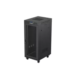   Lanberg FF01-6827-23BL 19 27U SZÉL:600mm MÉLY:800mm MAG:1461mm lapraszerelt LCD hálós fémajtós fekete álló rack szekrény