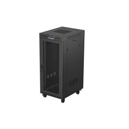 Lanberg FF01-6827-23BL 19 27U SZÉL:600mm MÉLY:800mm MAG:1461mm lapraszerelt LCD hálós fémajtós fekete álló rack szekrény
