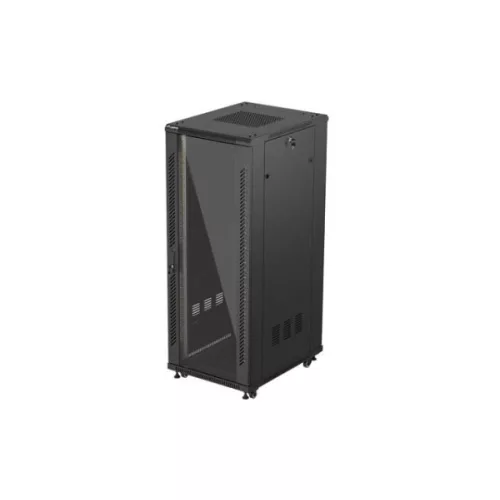Lanberg FF01-6832-12B 19 32U SZÉL:600mm MÉLY:800mm MAG:1603mm lapraszerelt üvegajtós fekete álló rack szekrény
