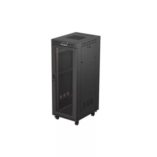 Lanberg FF01-6832-23BL 19 32U SZÉL:600mm MÉLY:800mm MAG:1676mm lapraszerelt LCD hálós fémajtós fekete álló rack szekrény