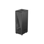 Lanberg FF01-6837-12B 19 37U SZÉL:600mm MÉLY:800mm MAG:1826mm lapraszerelt üvegajtós fekete álló rack szekrény