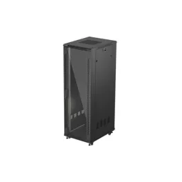   Lanberg FF01-6837-12B 19 37U SZÉL:600mm MÉLY:800mm MAG:1826mm lapraszerelt üvegajtós fekete álló rack szekrény