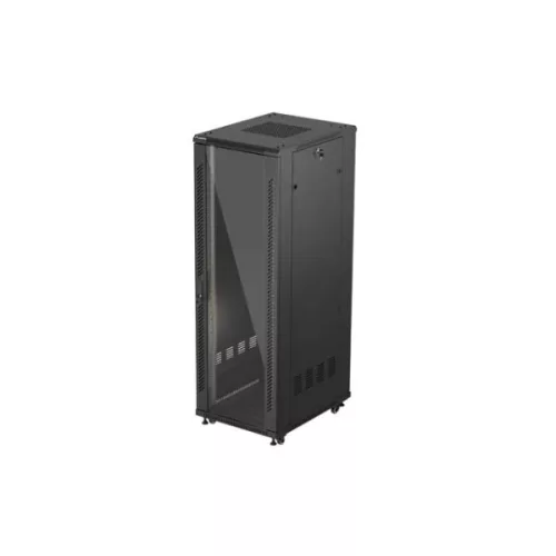 Lanberg FF01-6837-12B 19 37U SZÉL:600mm MÉLY:800mm MAG:1826mm lapraszerelt üvegajtós fekete álló rack szekrény