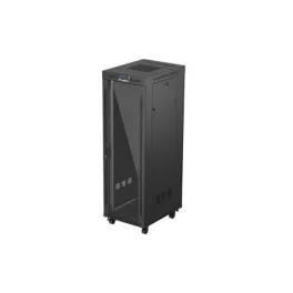   Lanberg FF01-6837-12BL 19 37U SZÉL:600mm MÉLY:800mm MAG:1900mm lapraszerelt LCD üvegajtós fekete álló rack szekrény