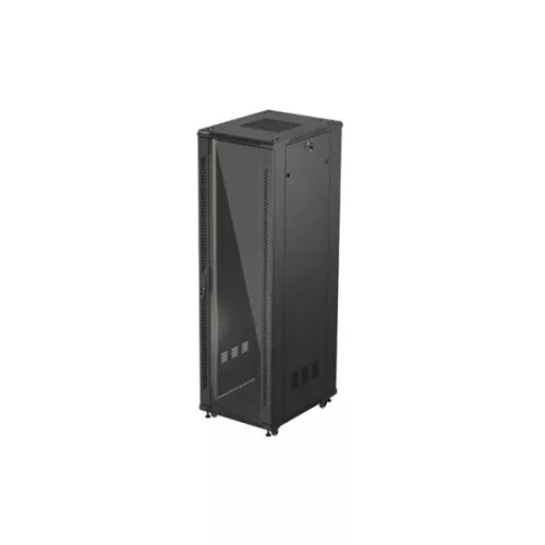 Lanberg FF01-6842-12B 19 42U SZÉL:600mm MÉLY:800mm MAG:2047mm lapraszerelt üvegajtós fekete álló rack szekrény