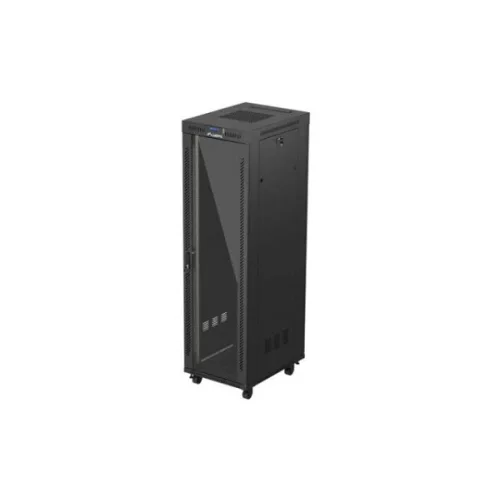 Lanberg FF01-6842-12BL 19 42U SZÉL:600mm MÉLY:800mm MAG:2097mm lapraszerelt LCD üvegajtós fekete álló rack szekrény