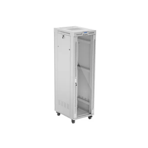 Lanberg FF01-6842-12SL 19 42U SZÉL:600mm MÉLY:800mm MAG:2121mm lapraszerelt LCD üvegajtós szürke álló rack szekrény