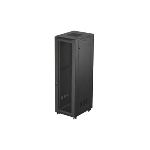 Lanberg FF01-6842-23B 19 42U SZÉL:600mm MÉLY:800mm MAG:2047mm lapraszerelt hálós fémajtós fekete álló rack szekrény